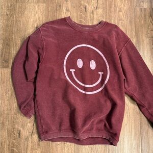 Smiley Face Burgundy Crew Neck Sweater